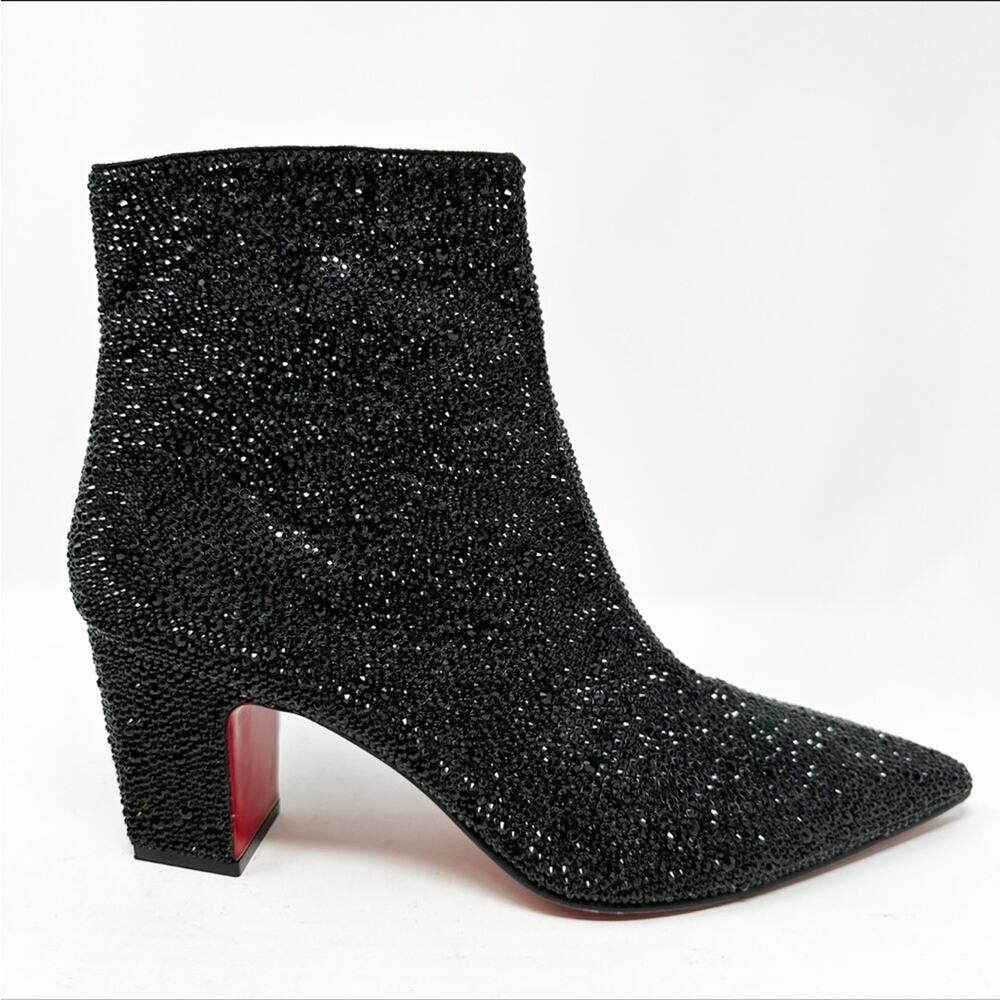 Christian Louboutin Aiglissima Strass Ankle Boots Black Block Heel Womens 10.5 - Picture 5 of 13